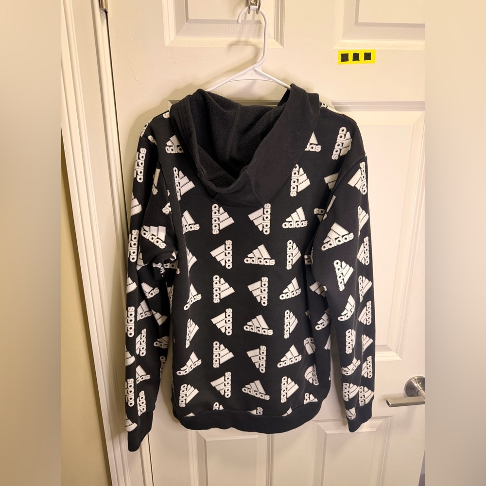 adidas Black Hoodie with White Logo Print - Picture 2 of 3
